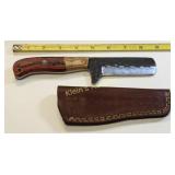 Damascus steel fixed blade hunting knife w/sheath