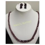 vtg amethyst necklace & earrings 24"