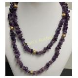 vtg amethyst royal purple necklace 36" w/ gold be