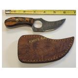 Damascus steel hunting skinning knife w/sheath