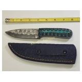hand made damascus steel fixed blade knife w/sheah