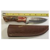 hand made damacus steel hunting knife w/ sheath