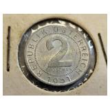 Austria 1951 2 groschen AU coin