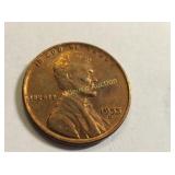 Lincoln 1955D  wheat cent coin unc red & toned!