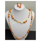vtg orange, brown auburn goldtone beaded bakelite
