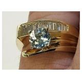14K yellow gold & diamond & aquamarine ring