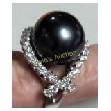 18K White gold south sea pearl & diamond ring w/ap