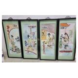 antique carved jade & MOP  shadow box lot fo 4