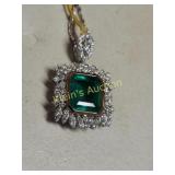 18k Gold Natural Emerald & Diamond Pendant W/Apprl