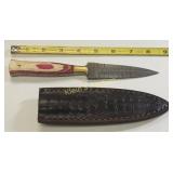 Damascus steel dagger spear point knife w/sheath