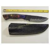 hand made damascus steel knife hunting w/sheath
