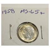 rare 1958 silver roosevelt dime ms65 + gorgeous
