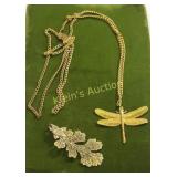 vintage dragonfly necklace w/ leaf pendant too!