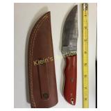 fixed blade damascus steel hunting knife w/sheath