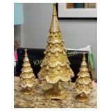 gold Sequin Christmas trees lot of 3 18 1/2" & 9.