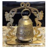 oriental hanging brass bell dragon & stand
