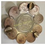 copper, brass & silver vtg mexico coins tray Nice!