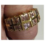 Farrah Fawcett pink CZ cocktail ring gold over ste