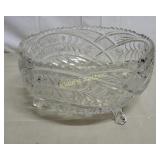 vtg cut crystal footed bowl saw tooth edge 8 1/4"