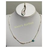 silver & turquoise vintage necklace w/earrings