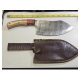 meat cleaver chefs knife w/leather sheath