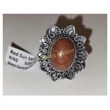 german silver ring red sun stone sz 7