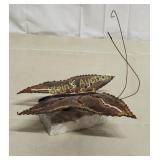 brutalist metal butterfly on marble base signed