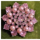 pink pearl & rhinestone snowflake brooch