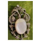 sterling art deco brooch w/mop & marcasites