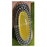 boho statement ring yellow onyx & german silver