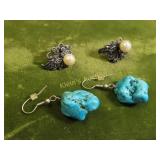 sterling earrings marcasite & turquoise  lot of 2