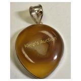 vtg sterling silver & brown nude agate pendant