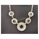 mid mod silver color disc necklace mop style