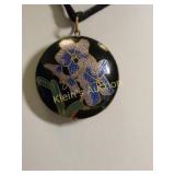 double sided cloisonne iris pendant