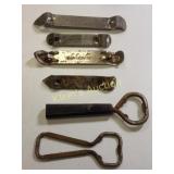 6 antique bottle openers knickerbocker, schaffer