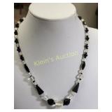 vtg art deco crystal & jet black glass necklace