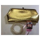 evening clutch by celebrity ny & watch & pearls