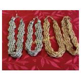 vtg lot of 4 braided necklaces gold & silver tone
