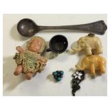 miniatures lot sterling spoon, elephant baby etc
