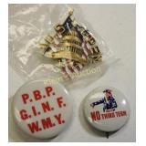 vintage political buttons & 1997 us open lot of 3