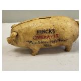 cast iron vtg  pig bank fincks overalls 1885