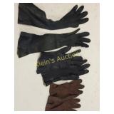 3 pairs of antiques leather ladies gloves long &
