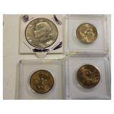 4 vtg dollar coins 72 ike, and gold dollars