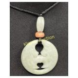jade carved kissing moon pendant on silk rope