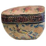 large 19th C paper mache Chinese box w/lid bird de