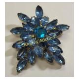 round cut & marquis Blue rhinestone brooch