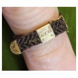 Antique mourning 14K yellow gold & braide hair rin