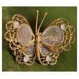antique 800 silver & gold overlay butterfly brooch