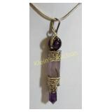 amethyst crystal point necklace pendant 18"