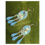 enameled cloisonne style earrings w/abalone